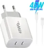 A white dual USB-C adapter with two white USB-C cables on a white background. Produktbild-Vorschau