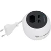 A white spherical power strip with a European plug and two USB ports. Produktbild-Vorschau