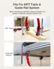 The image shows two scenarios of using clamps with woodworking tools. Produktbild-Vorschau