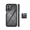 A black phone case is shown next to a side view of the case and a marketing badge. Produktbild-Vorschau