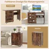 A collage showing a foldable sewing table in both its expanded and folded states, along with a lifestyle shot of the table in a room. Podgląd zdjęcia produktu