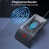 A fingerprint reader device with a glowing fingerprint graphic above it. Produktbild-Vorschau