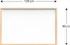 A whiteboard with a wooden frame, with dimensions indicated. Produktbild-Vorschau