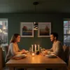 A couple having dinner by candlelight, with a pendant light above. Náhled obrázku produktu