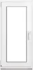 A white window frame with a clear glass pane, set against a white background. Produktbild-Vorschau