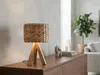 Kleine Boho Tischlampe mit Holz Dreibein & E14 Schirm Produktbild-Vorschau 6