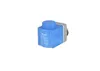 A product shot of a blue and gray electrical component with a gold connector. Voir les images du produit