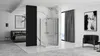 A modern bedroom and bathroom setup with a shower cabin. Produktbild-Vorschau