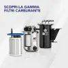 Three different fuel filters are displayed against a light gray and white gradient background. Text is present at the top left. Voir les images du produit
