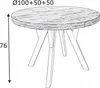 A sketch-like illustration of a round dining table with a wooden top and four angled legs. Náhled obrázku produktu