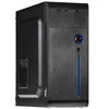 A black computer case with a brushed metal front panel and blue accents. Produktbild-Vorschau