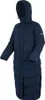A navy blue, full-length puffer jacket with a hood, shown against a white background. Voir les images du produit
