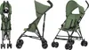 Three views of a green stroller on a white background. Produktbild-Vorschau