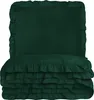 A stack of dark green bedding with ruffles. Podgląd zdjęcia produktu