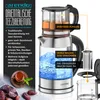 A glass electric kettle with a tea infuser and a separate tea pot. Voir les images du produit