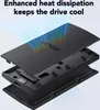 An exploded view of an external SSD, showing its internal components and highlighting heat dissipation. Produktbild-Vorschau