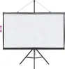 A white projection screen with a black frame is set up on a black tripod stand against a white background. Podgląd zdjęcia produktu