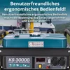 A generator is shown in an outdoor setting with a camper van in the background. Text overlays describe its features. Podgląd zdjęcia produktu