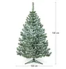 A green and white artificial Christmas tree with a stand, shown against a white background. Dimensions are indicated. Produktbild-Vorschau