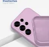 A close-up view of a purple phone case, showing the camera cutout and the interior lining. Produktbild-Vorschau