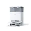 A white robot vacuum cleaner with a docking station and two gray tanks on top, set against a white background. Produktbild-Vorschau
