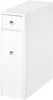 A white bathroom storage unit with a drawer and a cabinet door. Voir les images du produit