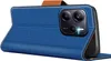 A blue flip case for a smartphone is shown with the cover open, revealing the phone's camera module. Podgląd zdjęcia produktu