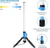 A product image showing a vertical LED work light on a tripod, with close-up insets highlighting features. Náhled obrázku produktu