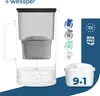 A product image showcasing a glass water filter pitcher with various filter cartridges and marketing text. Náhľad obrázku produktu