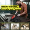 A man is using a grinder in a workshop, with text overlays and smaller images showing different work scenarios. Produktbild-Vorschau