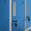A close-up view of blue metal lockers with keys in the locks. Anteprima dell’immagine prodotto