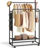A clothing rack with clothes hanging on it and accessories on the shelves. Produktbild-Vorschau