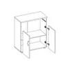 A line drawing of a two-door cabinet with two shelves inside. The doors are open, showing the interior. Náhled obrázku produktu