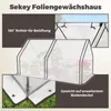 A collage of images showcasing a small greenhouse, its features, and details. Produktbild-Vorschau