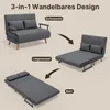 A multi-stage transformation of a sofa bed shown in three different configurations. Voir les images du produit