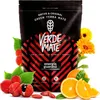 A bag of Verde Mate Green Energia Guarana yerba mate is shown with surrounding fruits and flowers. Produktbild-Vorschau