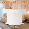 A white product is shown against a blurred background of a room, with text overlays indicating product dimensions. Produktbild-Vorschau