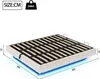 A bed frame with a slatted base, shown from a diagonal angle with dimensions indicated. Voir les images du produit