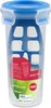 A transparent plastic container with a blue lid and a blue insert, featuring product information labels. Anteprima dell’immagine prodotto
