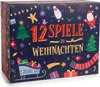 A dark blue box decorated with Christmas-themed illustrations and text. Produktbild-Vorschau