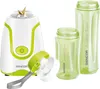 A Sencor SBL 2211GR blender with two green bottles and a lid with a gripper. Náhľad obrázku produktu