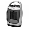 A white and gray electric heater with a black base and grille. Voir les images du produit