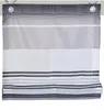 A Roman blind with horizontal stripes in various shades of gray and white, hanging from a rod. Produktbild-Vorschau