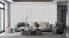 A living room scene with a sofa, coffee table, and a wall covered in 3D wall panels. Podgląd zdjęcia produktu