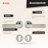 A marketing image showcasing door handles with descriptive text highlighting their features and benefits. Produktbild-Vorschau