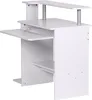 A white computer desk with a keyboard tray and shelves, shown from a three-quarter angle against a white background. Produktbild-Vorschau