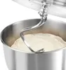 A dough hook is shown mixing dough in a stainless steel stand mixer bowl. Produktbild-Vorschau
