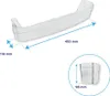 A clear product shot of a refrigerator shelf insert with dimensions indicated. Voir les images du produit