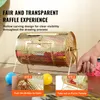 A golden raffle drum is shown on a table, with two inset images demonstrating how to use it. Náhled obrázku produktu