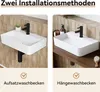 Two bathroom sinks are shown, one mounted on the wall and the other on a shelf, illustrating different installation methods. Anteprima dell’immagine prodotto